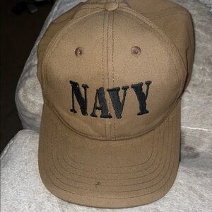 Brown Cap with Black 'NAVY' Embroidery